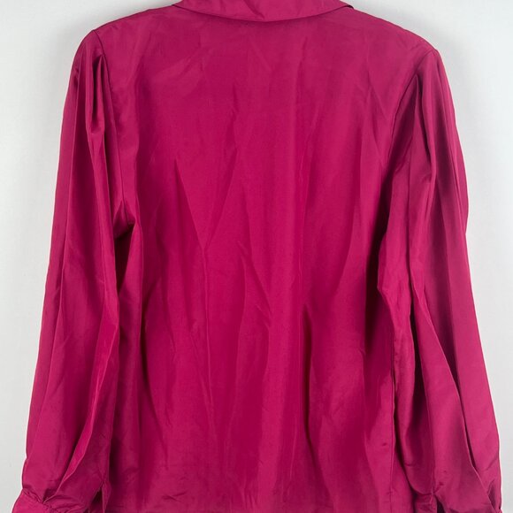 Lady Manhattan Top Blouse Size 10 Purple Long Sleeve Button Down Collared Polyes - Picture 6 of 9